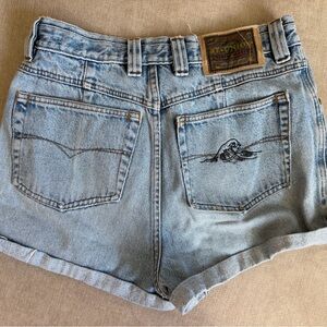 ReUnion Light Blue High-Rise Denim Shorts with Wave Detail